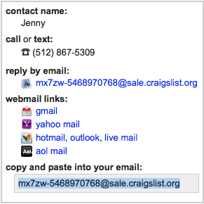 Craiglist listing contact info